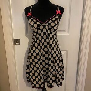 2000s La SENZA Black and White Polka Dot Chemise with Pink Trim
